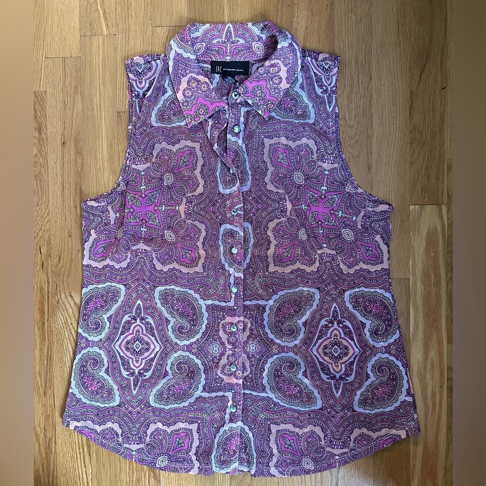 INC INTERNATIONAL CONCEPT SLEEVELESS CHIFFON-LIKE BLOUSE (with pink camisole)